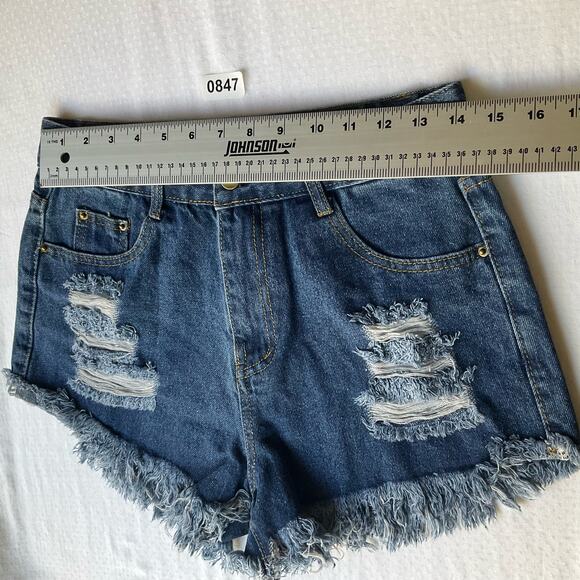 SHEIN Women’s Frayed Denim Short Shorts size 6 US, Blue - Picture 2 of 10
